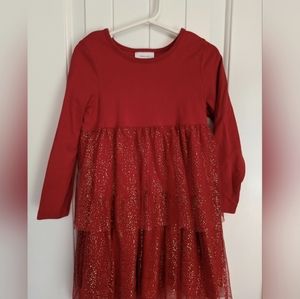 Hanna Andersson girls red summer dress gold sparkles, size 5
